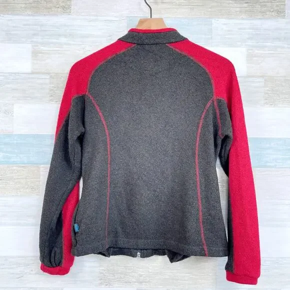 KUHL Alfpaca Fleece Jacket Brown Red Full Zip Pockets Thumbholes Womens Small